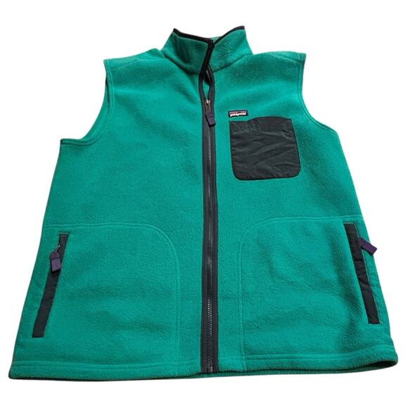 Patagonia Karstens Synchilla Fleece Vest Mens Teal Green Size Large Chest Pocket - Picture 1 of 7